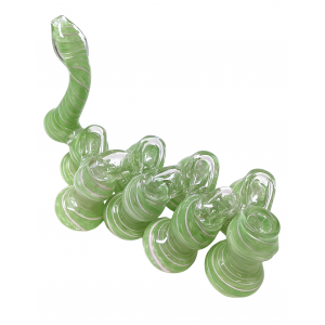 7" Gold Fumed Twist Line Flat Mouth 8-Chamber Bubbler Hand Pipe - [STJ115]